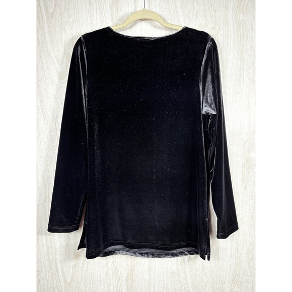 Bob Mackie Black Velvet Christmas Sweater L Wreath Bow Holiday Festive - Picture 2 of 5